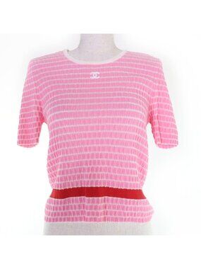 Chanel Cotton CC Logo Short Sleeve Knit Pink 36